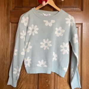 No Boundaries Floral Sweater - Light Blue and White